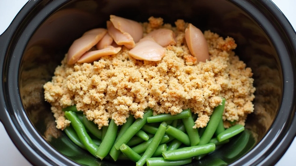 Set It and Forget It Dinner: Slow Cooker Chicken and Stuffing with Green Beans - Step 4: Layer the Ingredients