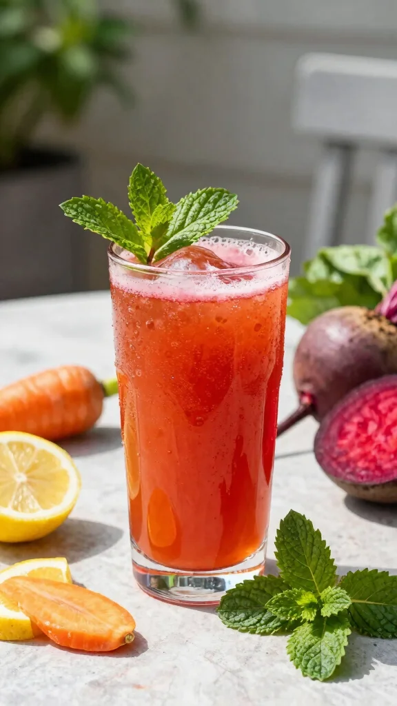 10 Detoxifying Juice Recipes with Beetroot and Carrot - 8. Beetroot and Carrot Mint Juice 1
