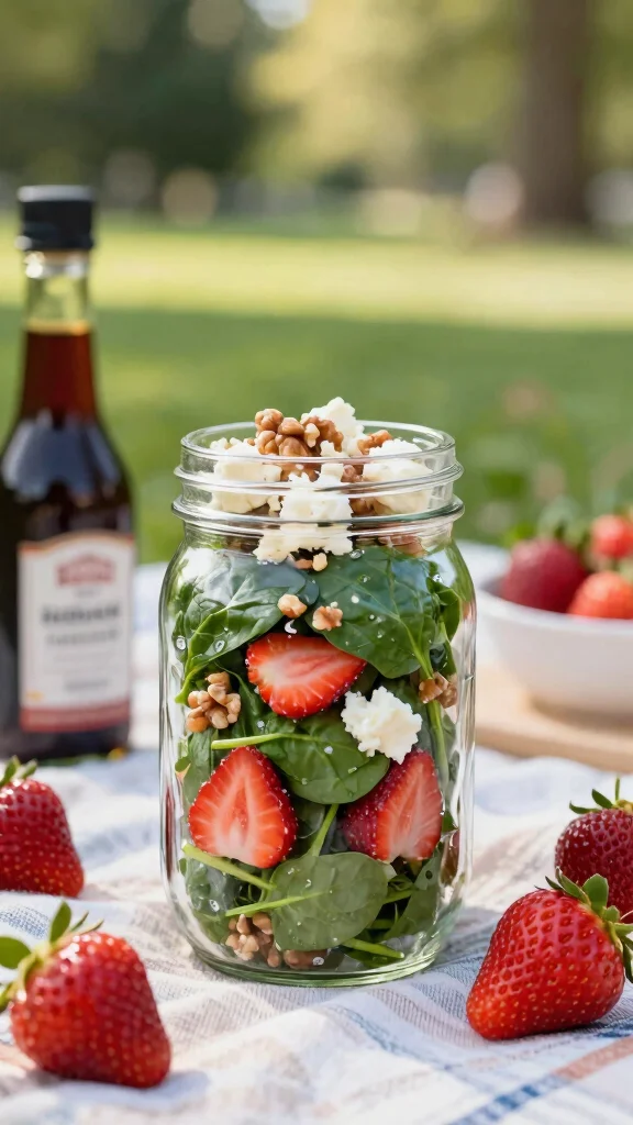 10 Mason Jar Salads for Busy Weekday Lunches - 10. Spinach and Strawberry Mason Jar Salad 1