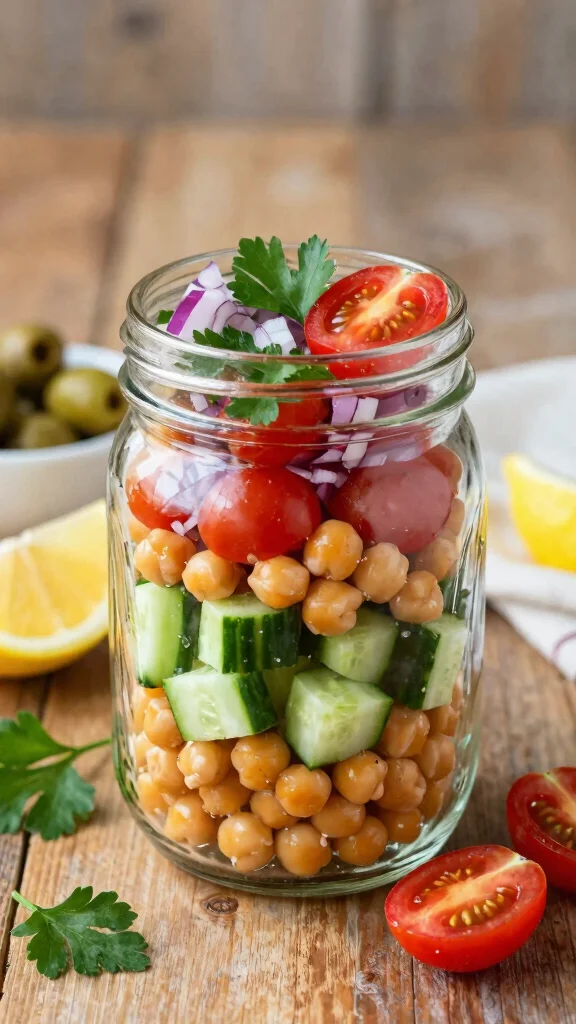 10 Mason Jar Salads for Busy Weekday Lunches - 6. Mediterranean Chickpea Mason Jar Salad 1