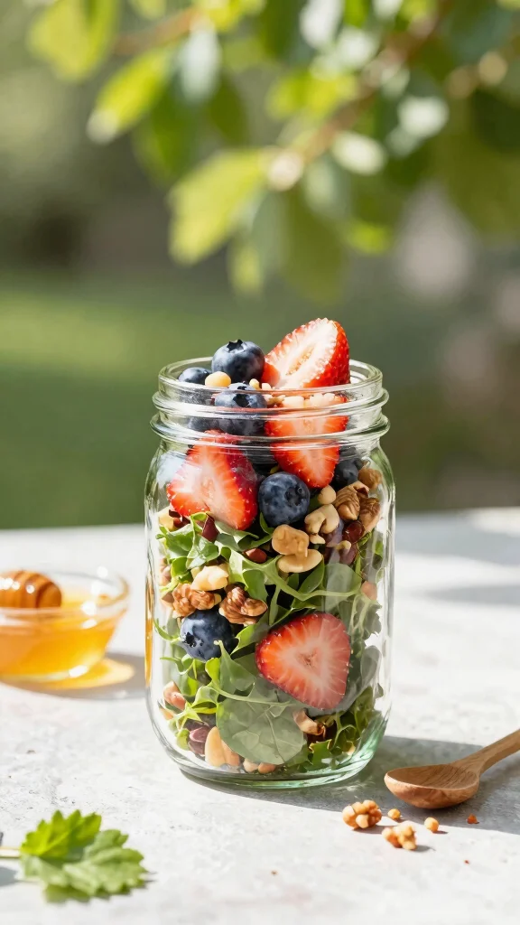 10 Mason Jar Salads for Busy Weekday Lunches - 7. Fruit and Nut Mason Jar Salad 1