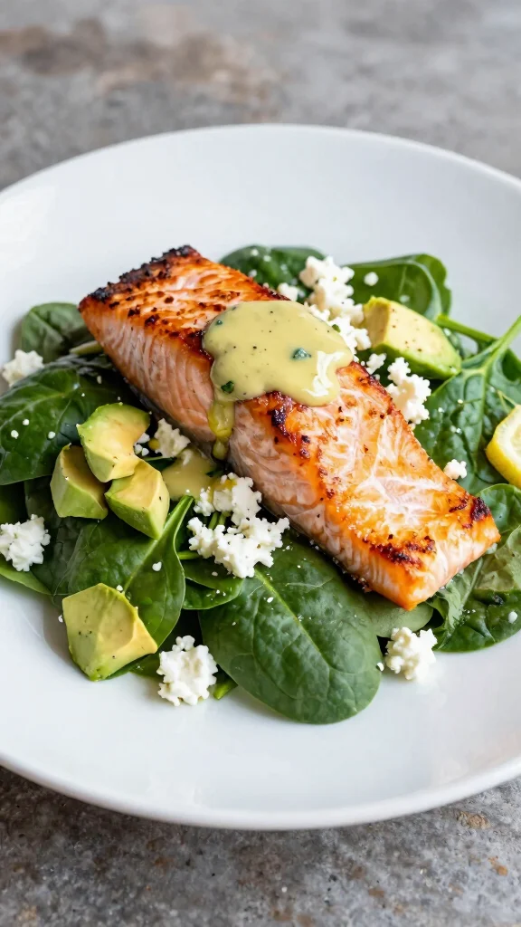 12 Filling Salads You Can Eat as a Full Meal - 5. Spinach and Feta Salad with Salmon 1