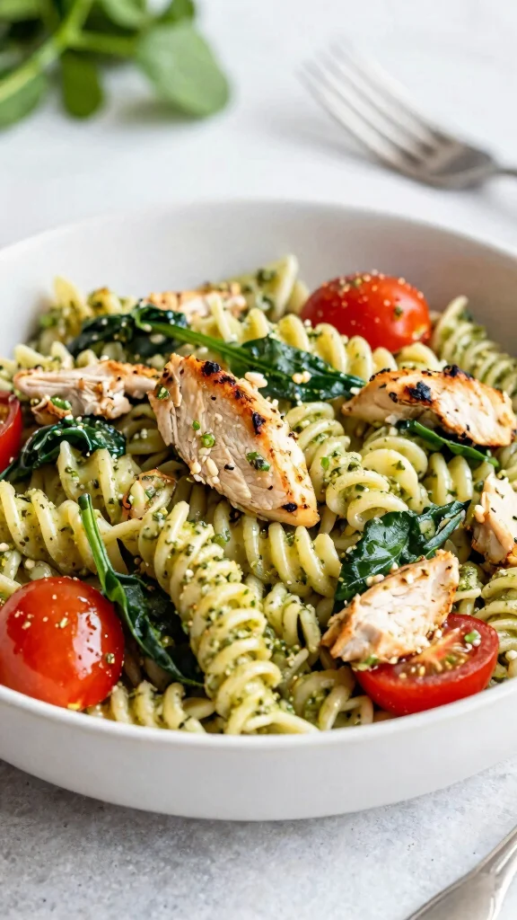 12 High Protein Salads That Keep You Full Longer - 11. Pesto Pasta Salad with Chicken 1