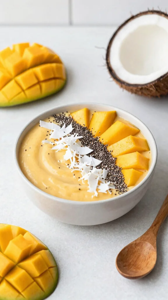 12 Mango Juice Recipes for a Sweet Tropical Drink at Home - 5. Mango Coconut Smoothie Bowl 1