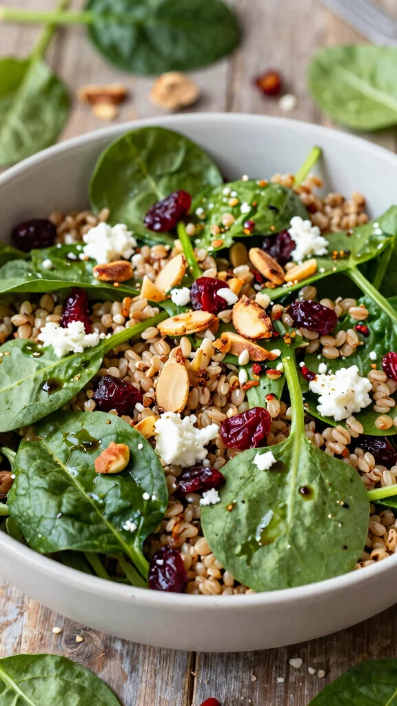 12 Mediterranean Salads Packed with Fresh Flavor - 3. Spinach and Farro Salad 1