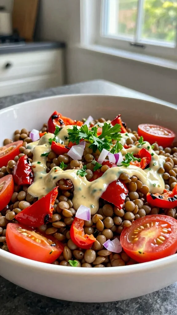12 Mediterranean Salads Packed with Fresh Flavor - 6. Lentil Salad with Roasted Red Peppers 1