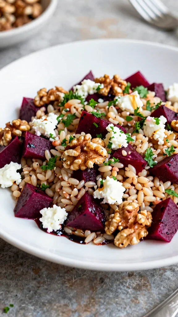 12 Salads Without Lettuce That Are Fresh and Flavorful - 3. Farro Salad with Roasted Beets and Goat Cheese 1