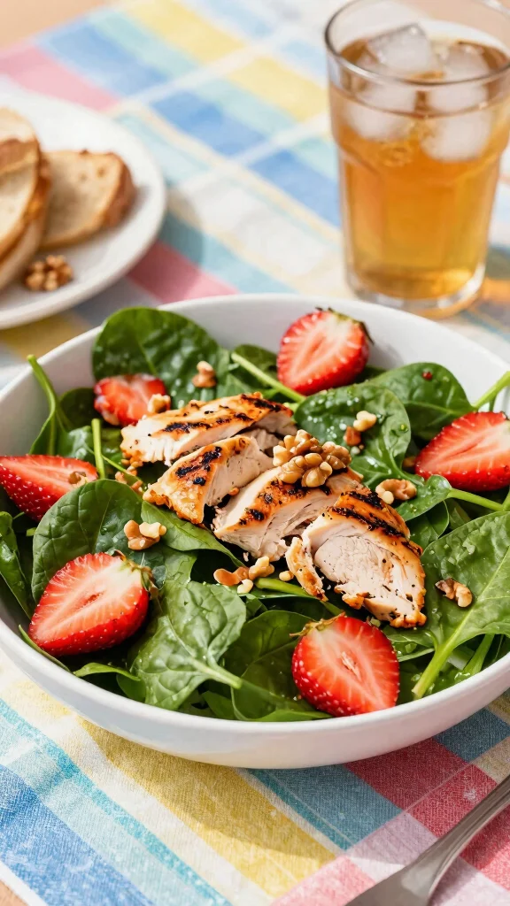 12 Salads for BBQ Parties and Summer Cookouts - 8. Spinach and Strawberry Salad with Grilled Chicken 1