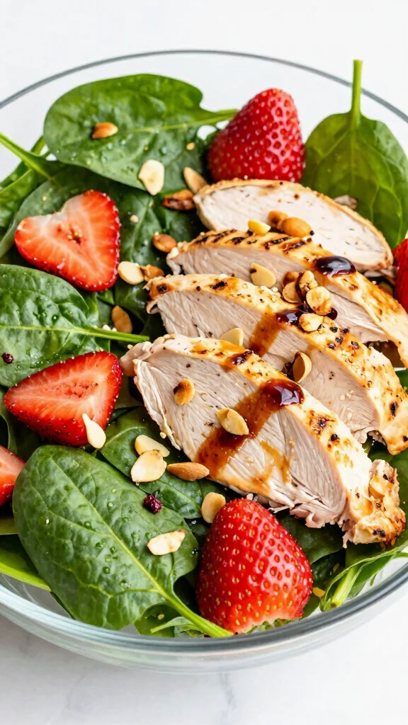 12 Salads with Chicken for Light Lunch and Dinner Ideas - 6. Spinach and Chicken Salad with Strawberries 1