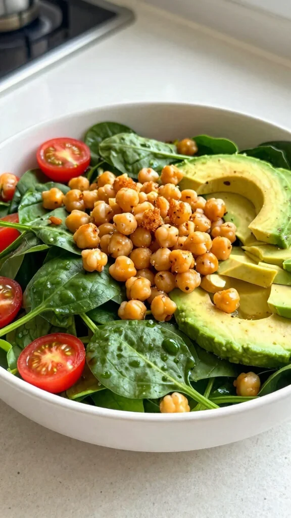 12 Spinach Salads for Healthy Everyday Eating - 3. Spinach Salad with Chickpeas and Avocado 1