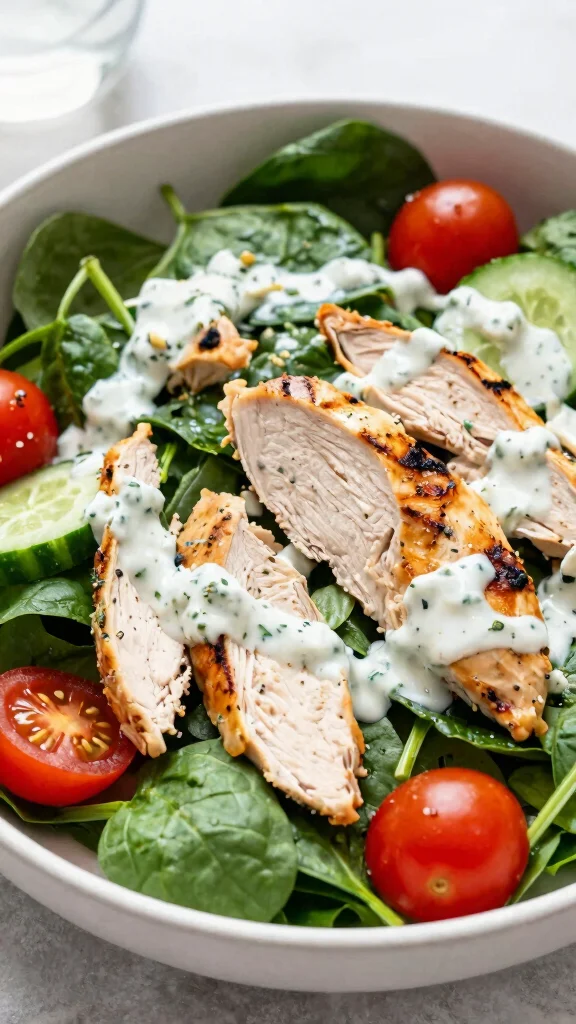 12 Spinach Salads for Healthy Everyday Eating - 9. Spinach Salad with Grilled Chicken and Ranch Dressing 1