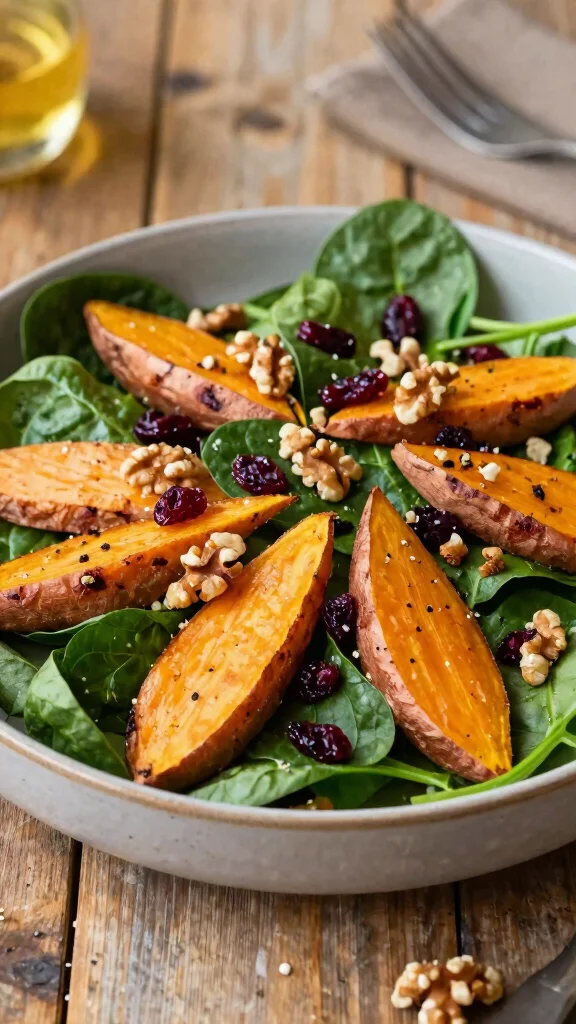 12 Vegan Salads That Are Anything but Boring - 5. Roasted Sweet Potato & Spinach Salad 1