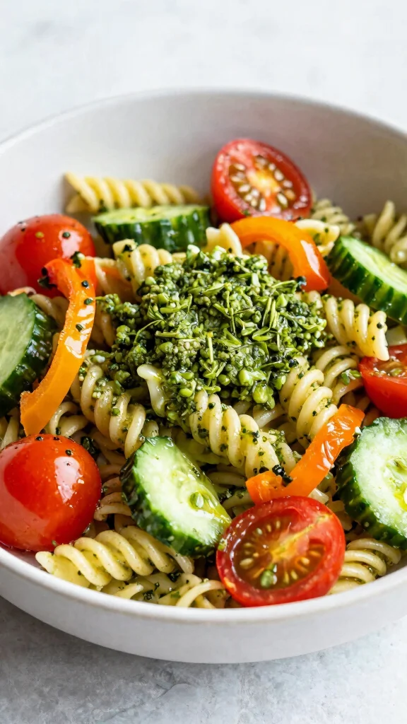 12 Vegan Salads That Are Anything but Boring - 9. Pesto Pasta Salad with Veggies 1