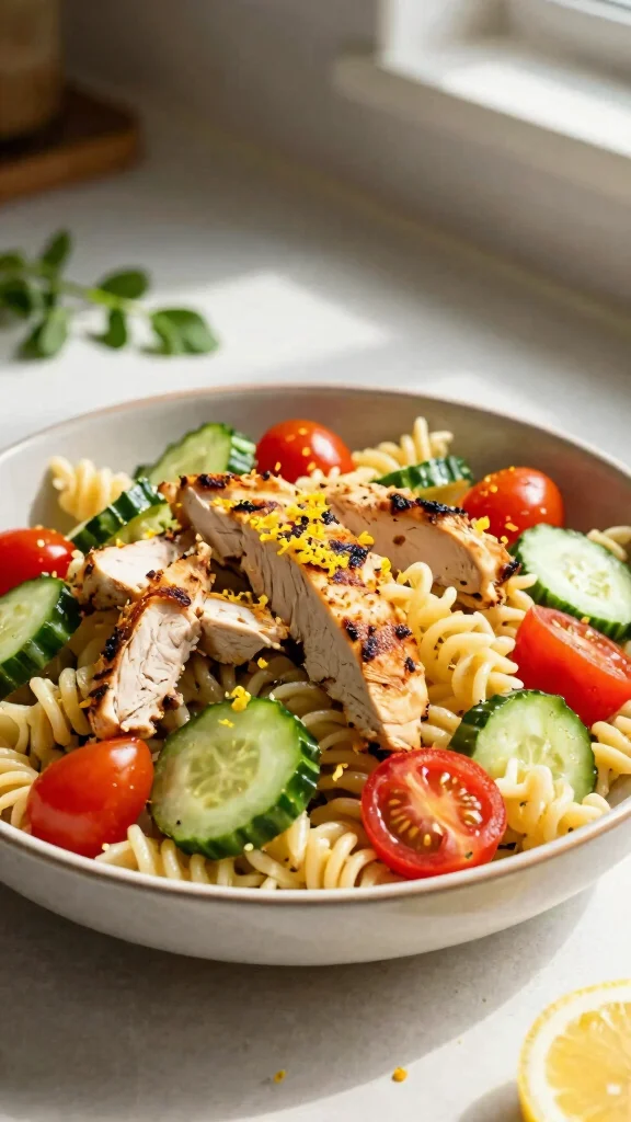 15 Easy Pasta Salads for Quick Family Meals - 12. Lemon Garlic Chicken Pasta Salad 1