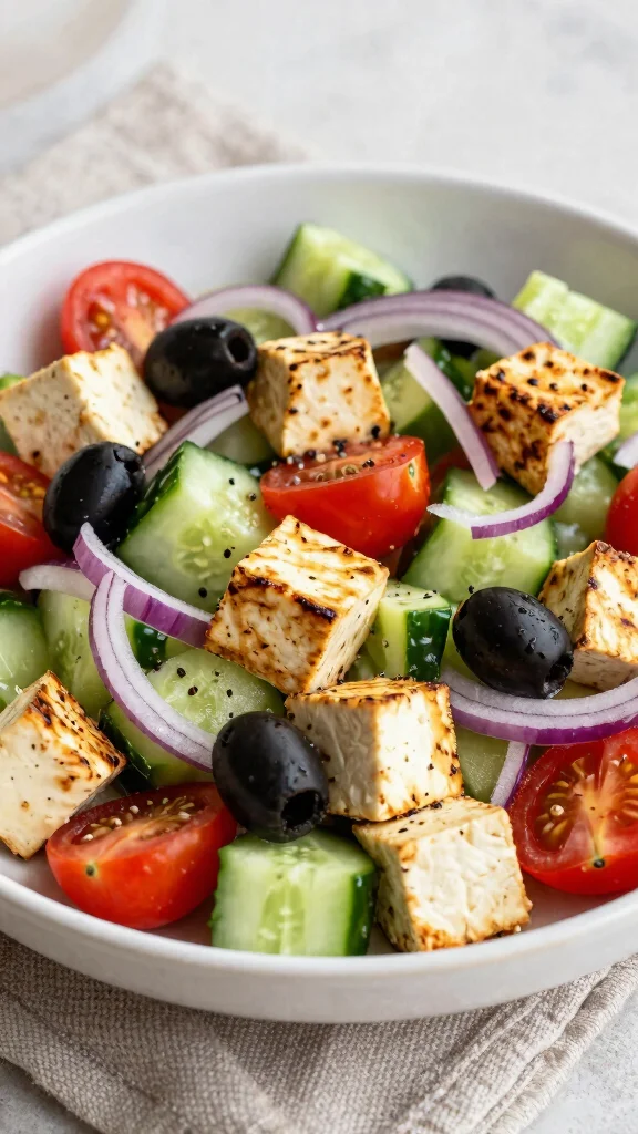 15 Easy Salads You Can Throw Together Fast - 6. Greek Salad with Grilled Tofu 1
