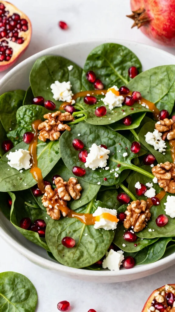 15 Vegetarian Salads for Easy Meatless Meals - 15. Pomegranate and Spinach Salad 1
