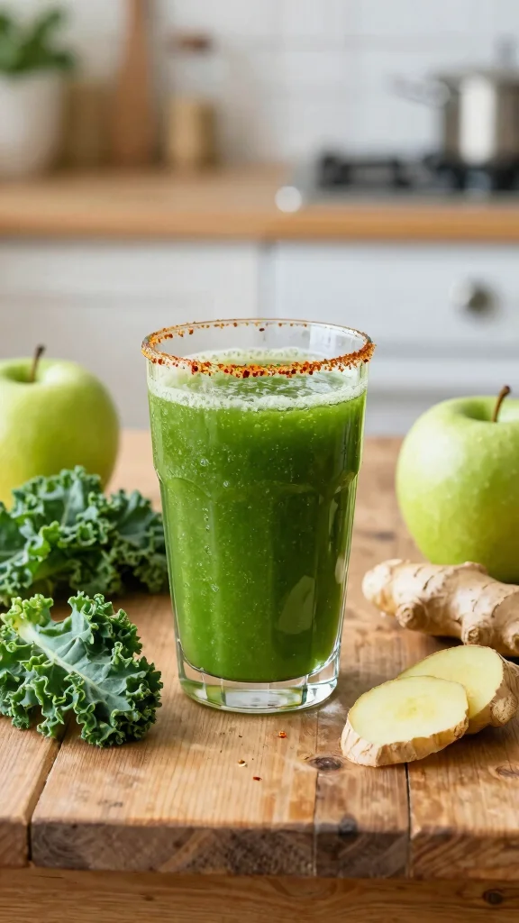 9 Green Juice Recipes with Kale and Green Apple for Energy - 3. Sweet & Spicy Kale Apple Juice 1
