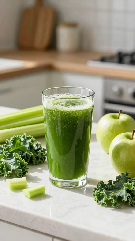 9 Green Juice Recipes with Kale and Green Apple for Energy - 4. Kale, Apple & Celery Refresher 1