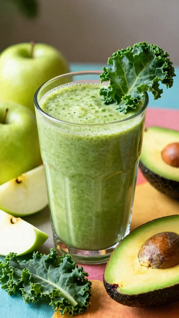 9 Green Juice Recipes with Kale and Green Apple for Energy - 8. Kale, Apple & Avocado Creamy Juice 1