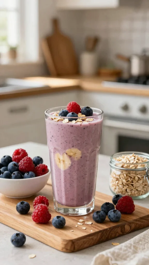 9 Sweet and Smooth Juice Recipes with Berries and Banana - 5. Berry Banana Oat Smoothie 1